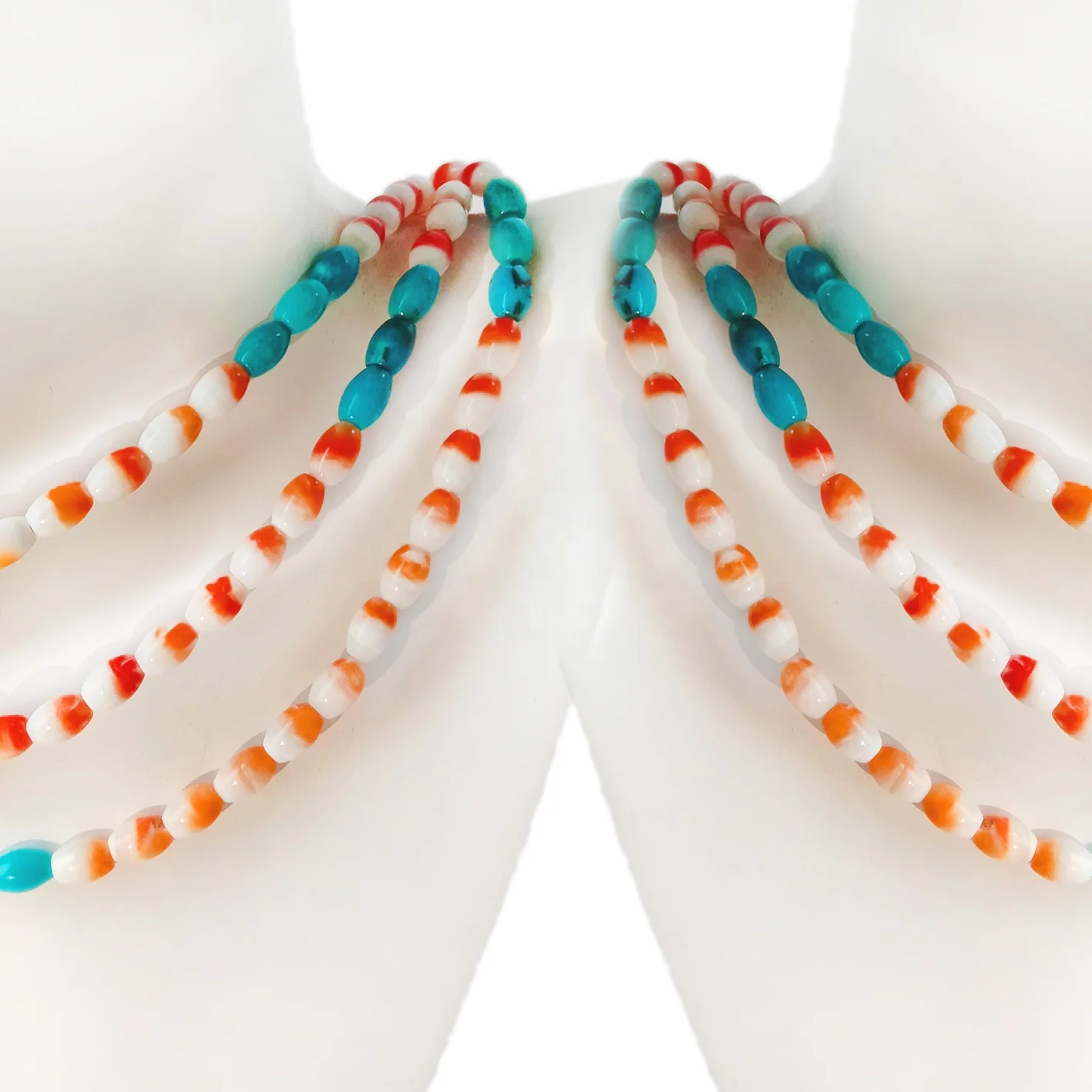 Orange and Red color Spiny Oyster shell beads with Real turquoise Sundance Style Pueblo Necklace
