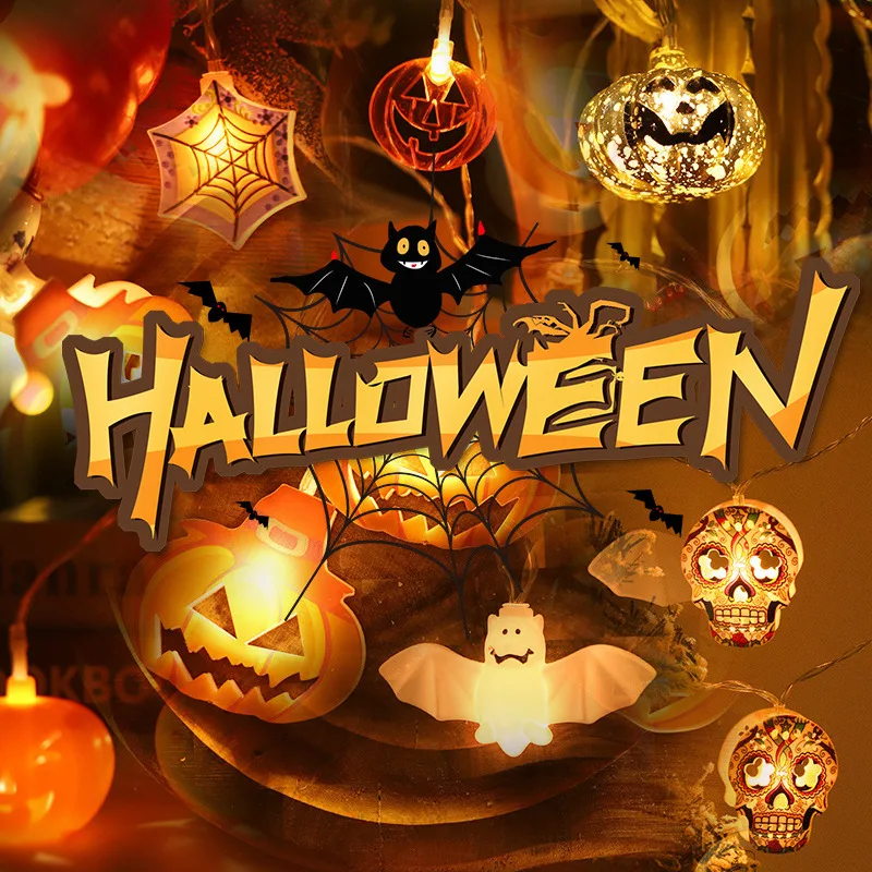 2025 Halloween Light up Scene Layout 1.5m Led Bat Pumpkin String Light for Outdoor Holiday Decorations