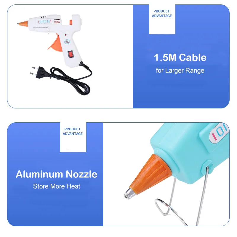 20W Colorful Plastic Battery Rechargeable Hot Melt Glue Gun With 30pcs 7mm Glue Stick For Handmade Arts Crafts