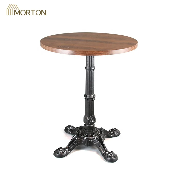 Heavy duty restaurant furniture coffee shop Mesa Metal Leg wood round top restaurant dining table