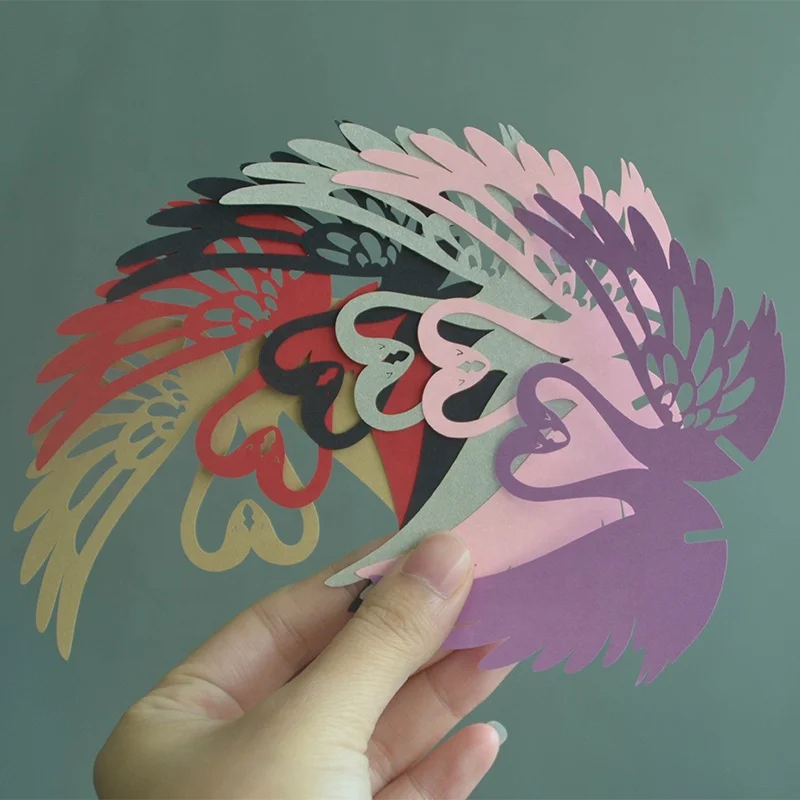 Colorful peacock laser cut  paper crafts place cards for wine glass