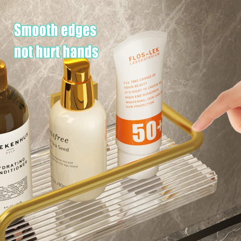 Golden Wall Mounted Storage Shelf Bathroom Storage Rack clear acrylic shelves bathroom organizer rack acrylic sheet