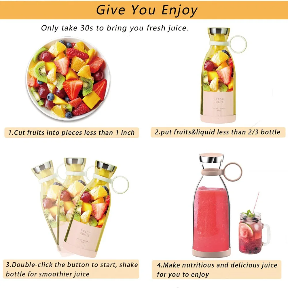 In Stock Smart Mini Juicer Bottles 350ML Household USB Rechargeable Mini Electric Mixeur De Fruit Portable Fresh Juice Blender