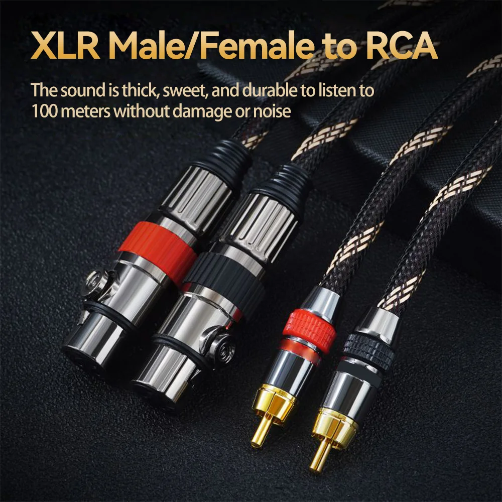 Xlr Female/male To 2Rca Male Gold Plated 24k Braided Hifi Audio Cable For Amplifier Microphone Speaker Mixing Console Stereo Set