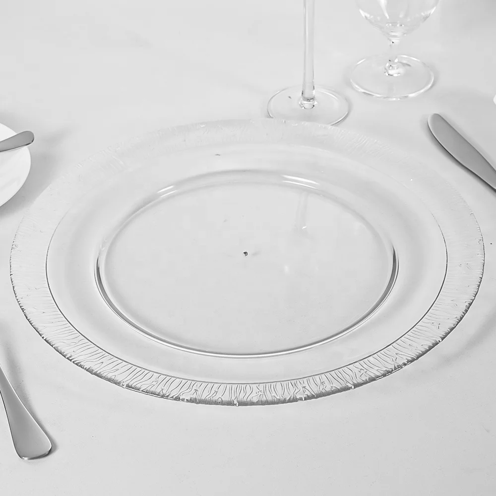 Transparent Glass Bulk Under Plate Chargers Wedding Party Gold Rim Clear Glass Charger Plates For Table Decoration