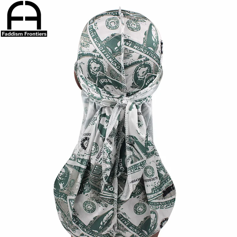  Долларовая печать Мужская шелковая шапка Durag шелковые прочные чехлы для