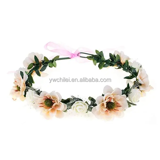 Girls Boho Rose Floral Crown Wreath Wedding Flower Headband