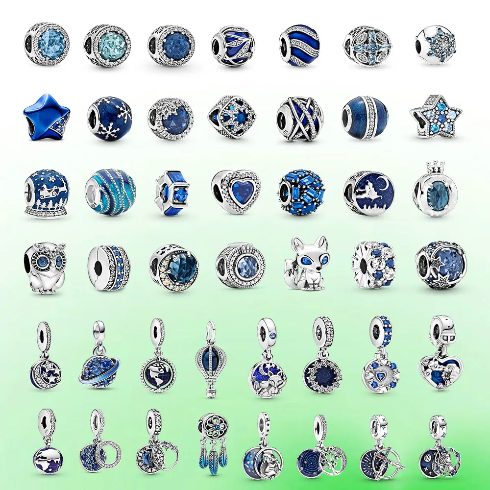 Pandora Plata 925 серия Azul cuentas ajuste Pan pulsera brazalete Diy diseno оригинальная estrella Luna galaxia encantos para hacer joyeria pandora