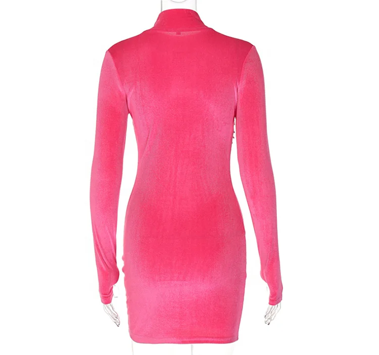 New Velvet Turtleneck Long-sleeved Bodycon Ladies Mini Dresses Diamonds Tassel Body Con Women Party Dress