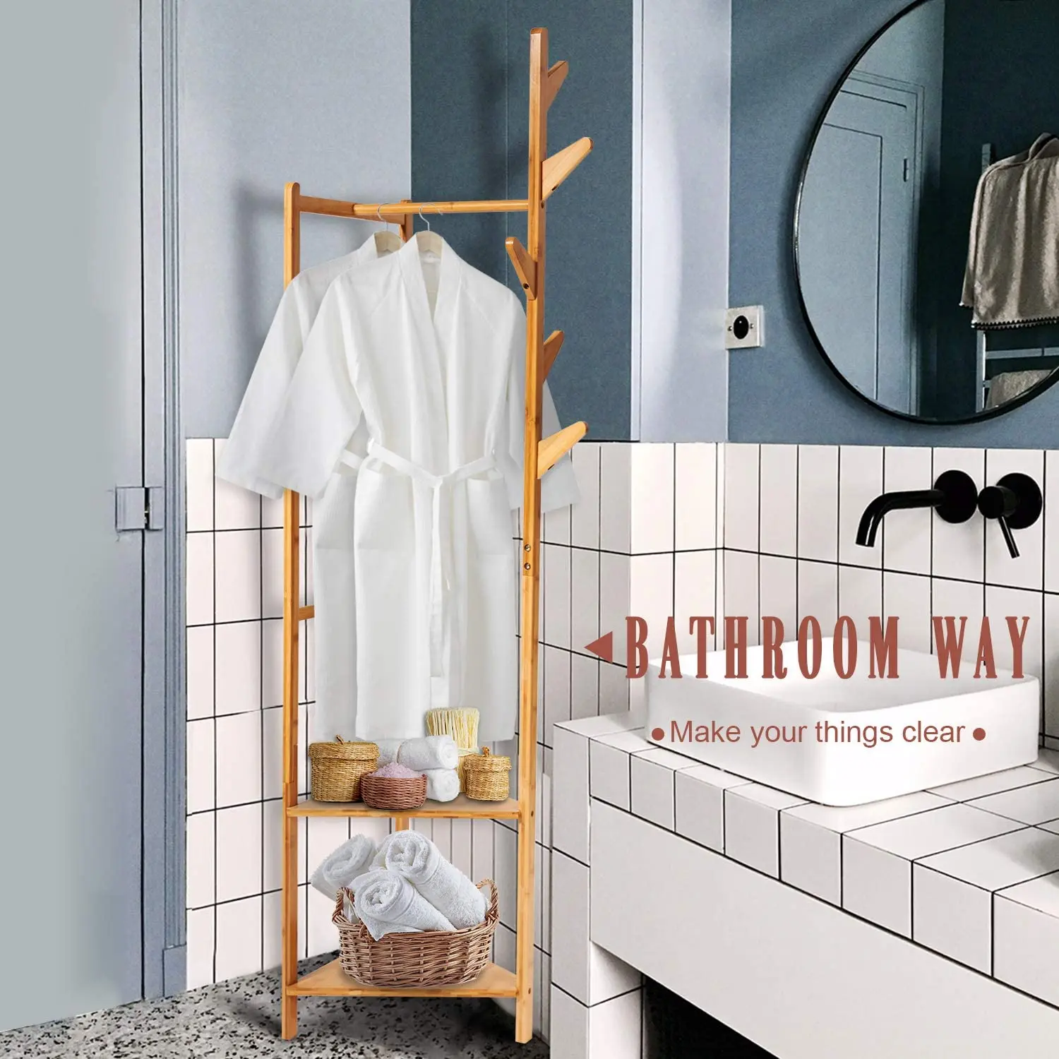 Cheap Free Standing Entryway Coat Hanger Stand Tree Shaped  Bamboo Coat Rack with 5 Hooks