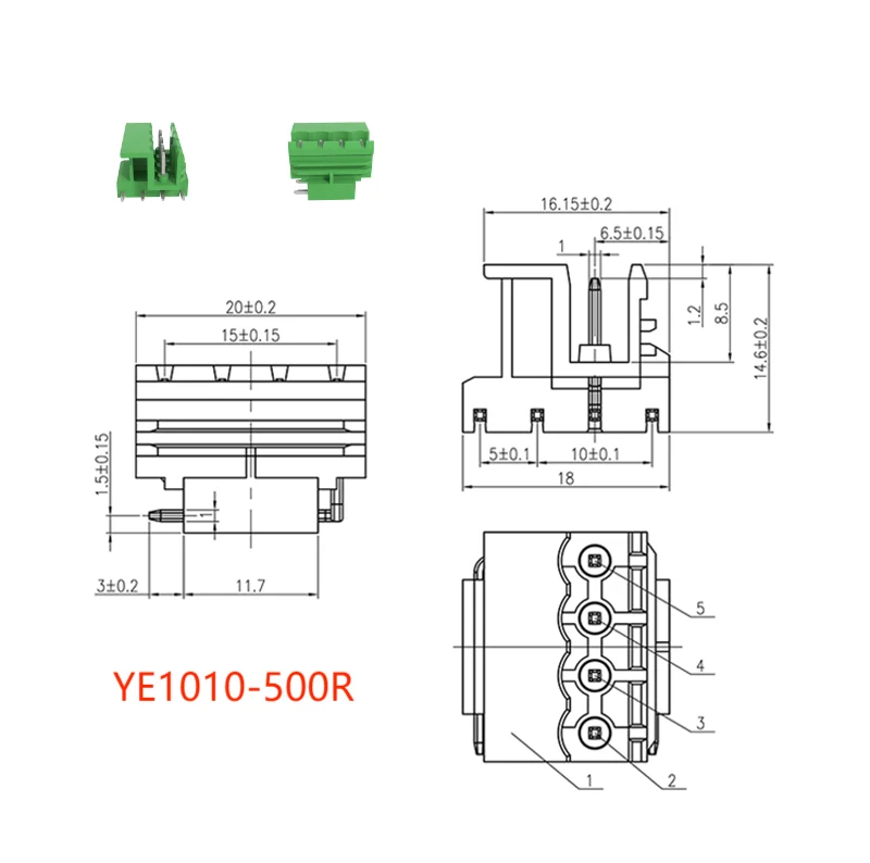 Derks YE1010-500R High Quality PCB mount connector 5.00 Pitch 2-4 Pole PCB Plug in Female Terminal Block,Terminal Header