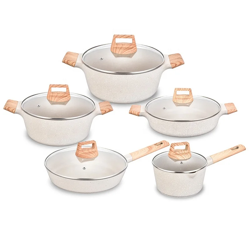 10 Pieces Cookware Pans And Pot,Nonstick Pots And Pans Set,Non Stick Stone wooden handle cookware sets