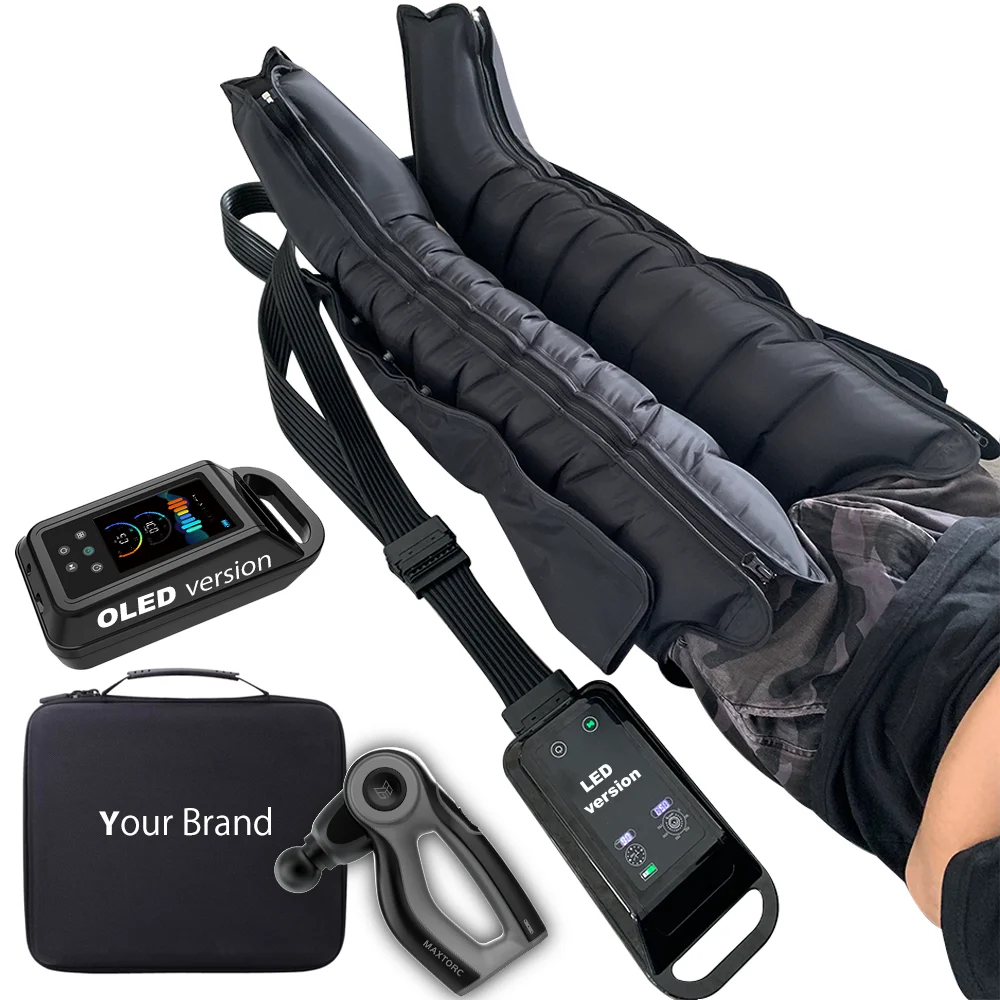OLED Screen pneumatic 8 chambers leg cold and heat recovery compression sleeves boots air compression botas presoterapi