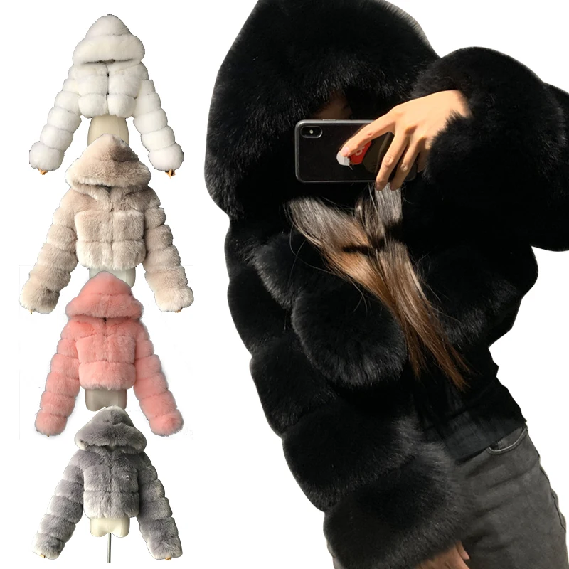 New Arrival Fur Coat Jacket Fashion Short Women Faux Fox Fur Coat With Hood Winter Fur Coat For Lady