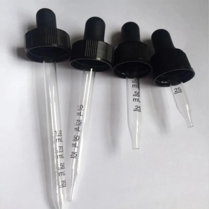 
Wholesale empty glass graduated dropper and glass pipette black cap 
