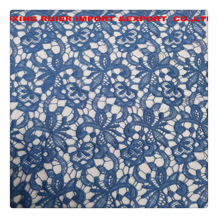 royal blue guipure poly fringe knitting fabric embroidery fabrics for clothing material