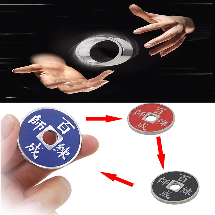 Chinese Coin Magic Tricks Color Change 3 Colors Coins Change Magic Close Up Illusion Gimmick Props With Magnetic Ring