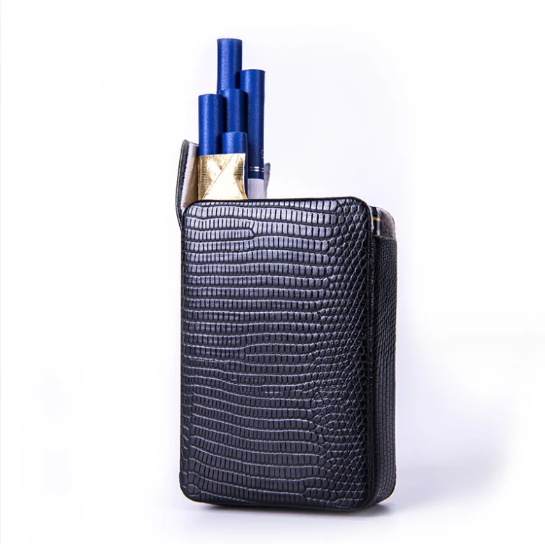 Wholesale Top Quality Reusable Black PU Leather Soft Whole Pack Cigarette Capacity Cigarette Case Portable Cigarette Box