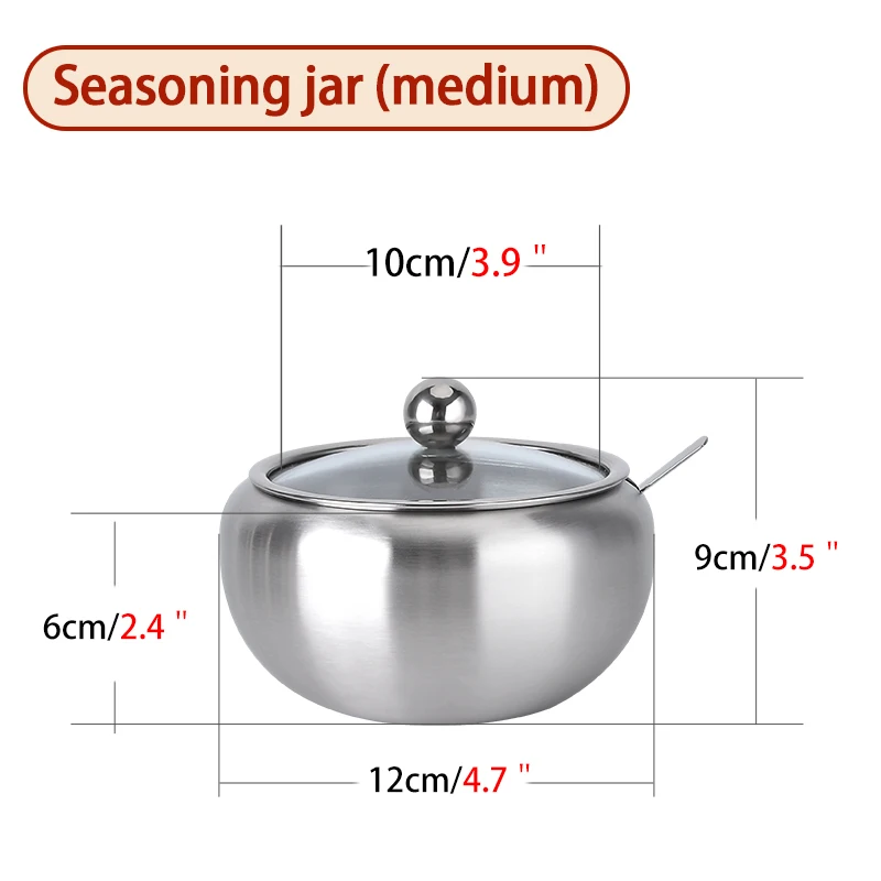 Hot selling household goods spice pot stainless steel seasoning pot with lid and spoon seasoning container