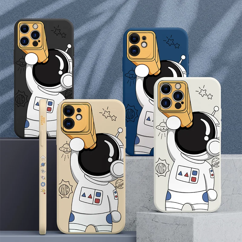 Ins Style Astronauts Spaceman Printing Phone Case Silicone Cute Cartoon Design Cover Case for iPhone 13 11 12 PRO MAX 6 7 8 x xs
