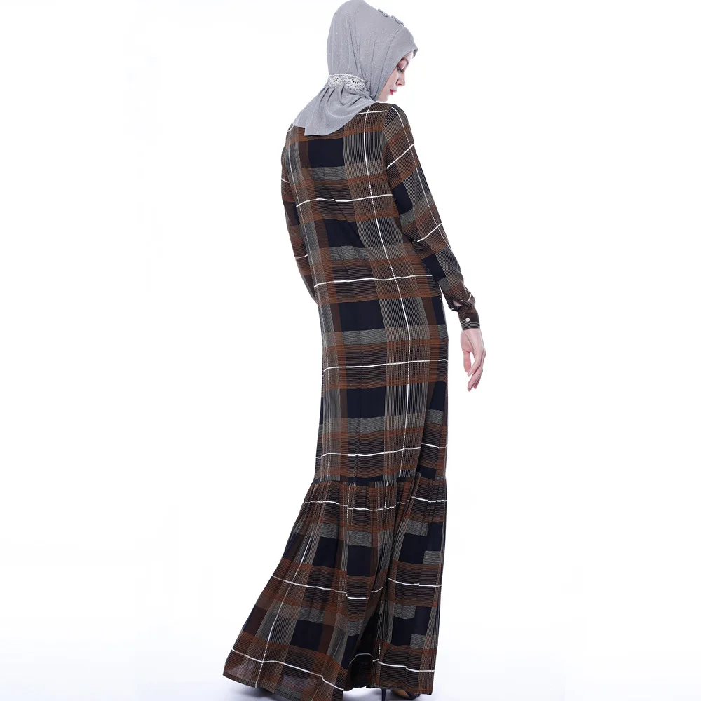 Мусульманское атласное платье Abaya, большое клетчатое кружевное платье, Турецкая одежда, мусульманское женское платье