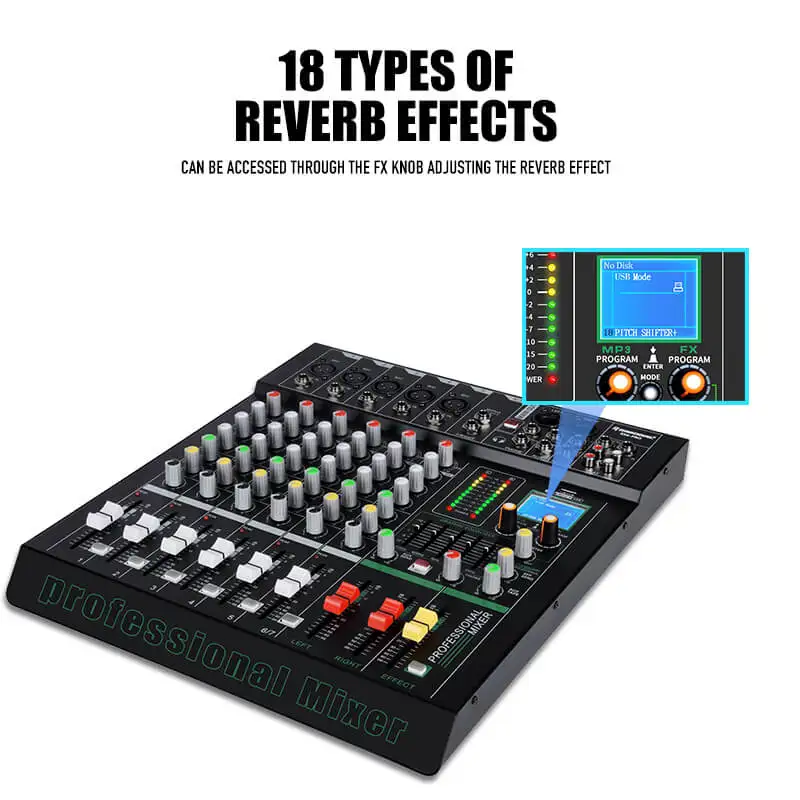 RS6-PRO Professional 6 Channel Mixer Audio Mixing Console Broadcast DJ Sound System USB Interface