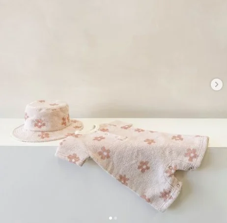 Custom Terry Toweling Patterns Ocean Daisy Short Sleeve Boys Baby Short Rompers