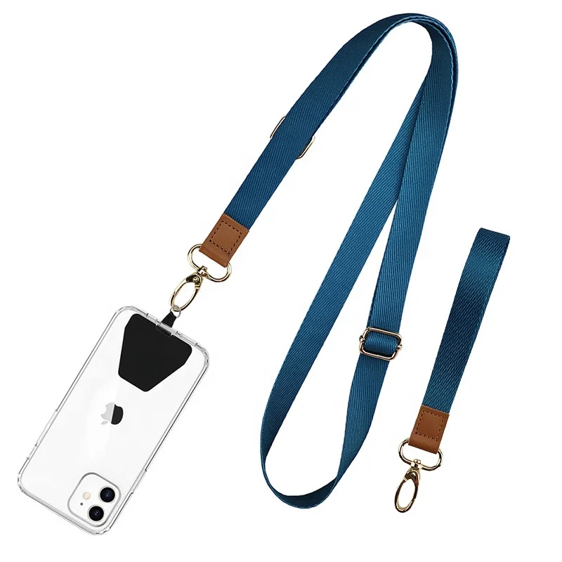 Wholesale adjustable sublimation mobile phone necklace shoulder crossbody wrist lanyard straps with phone patch for phone case