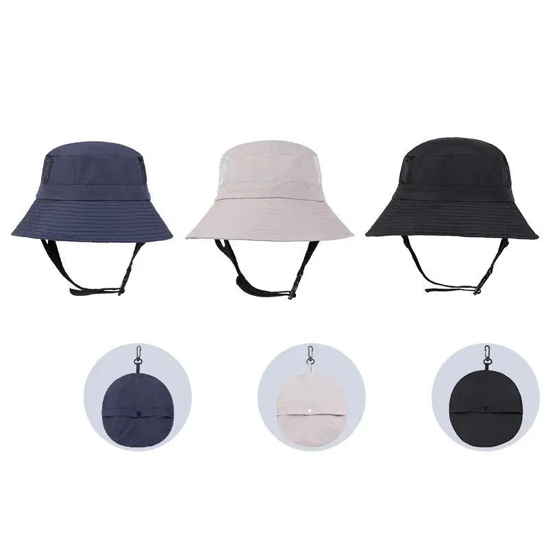 Summer Waterproof Bucket Hats For Men Plain Outdoor Polyester Fisherman Sun Caps Nylon Boonie Surf Bucket Hat With Zipper Pocket