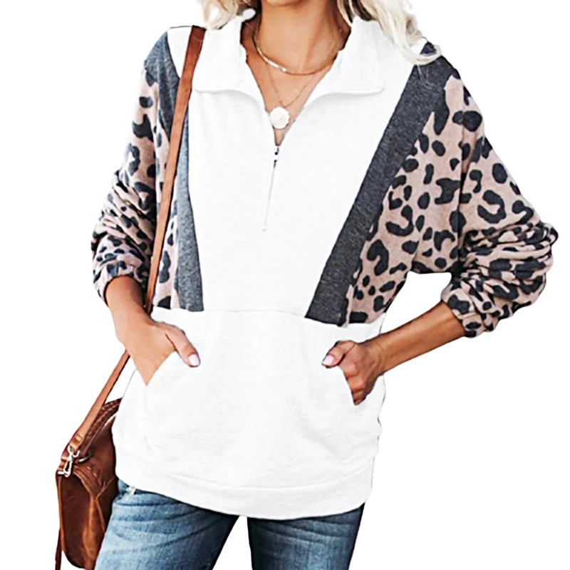 
Long sleeve sweatshirt women Leopard print head lapel sweatshirt woman 