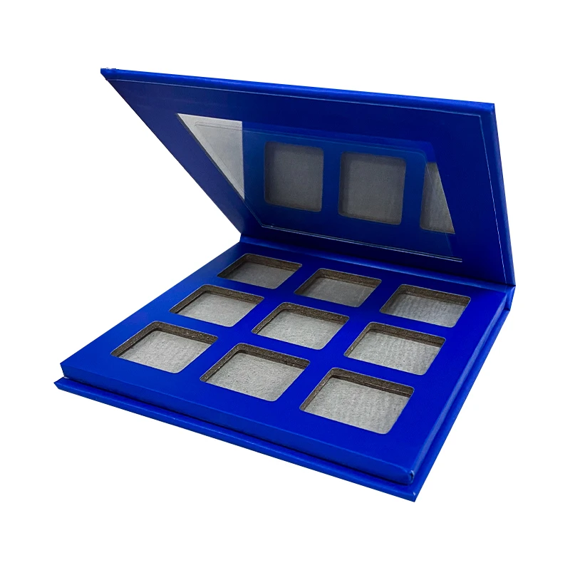 wholesale custom logo Blue 9 color magnetic empty mirror makeup eyeshadow palette box private label shining matte glossy