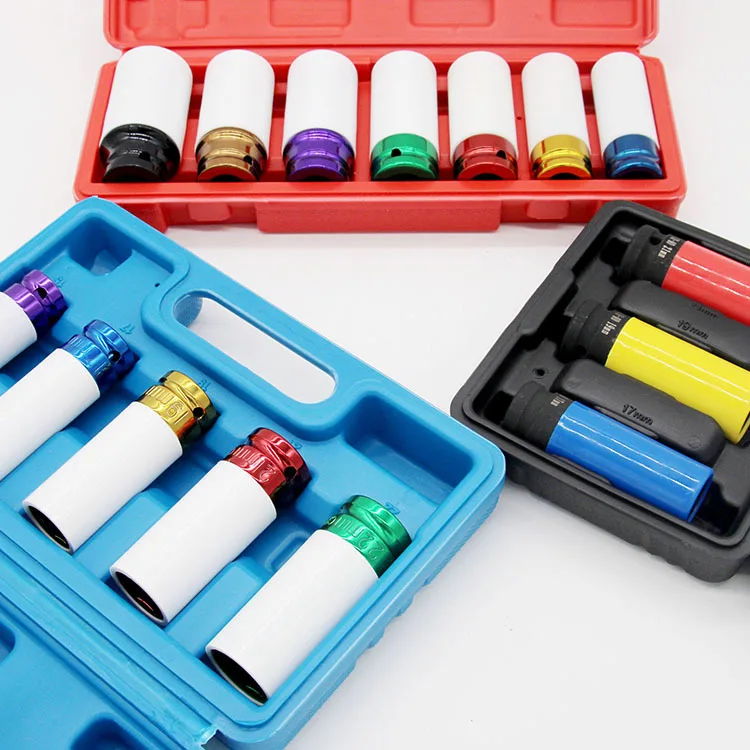 5PCS Protective Outer Sheath Prevents Damage Wheels Small 1/2 Dr Thin Wall Impact Socket Set