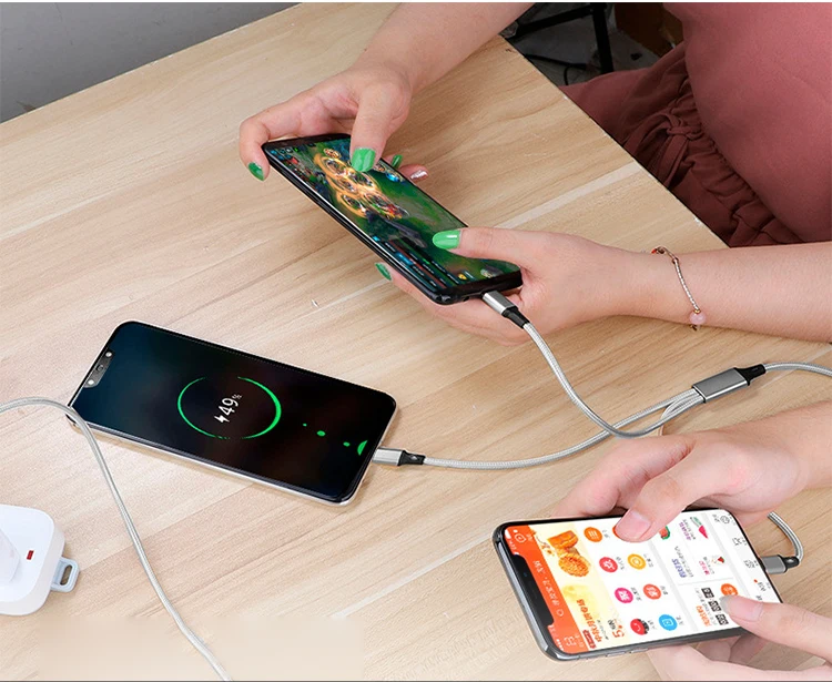 Free Sample 1.2m 3ft Nylon Braided USB Charging Cable 3 in 1 Micro 8Pin Type C Cable Data Charger Cable for phone
