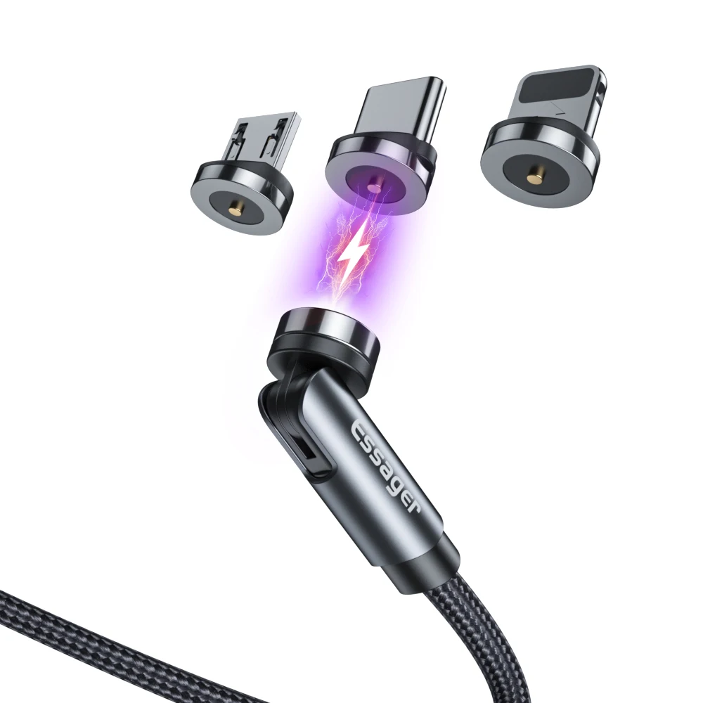 
Essager Magnetic Data Cable 3 in 1 for Micro USB 540 Rotation Supporting Fast Charging 