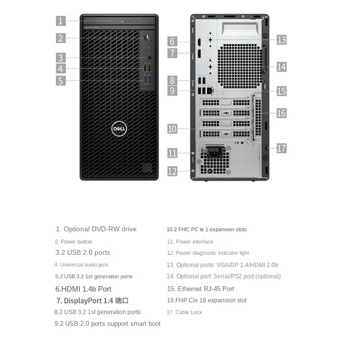 Commercial office computer host 12th generation i5-12500/8G/256G/180W/keyboard and mouse Optiplex 3000 MT for Dell