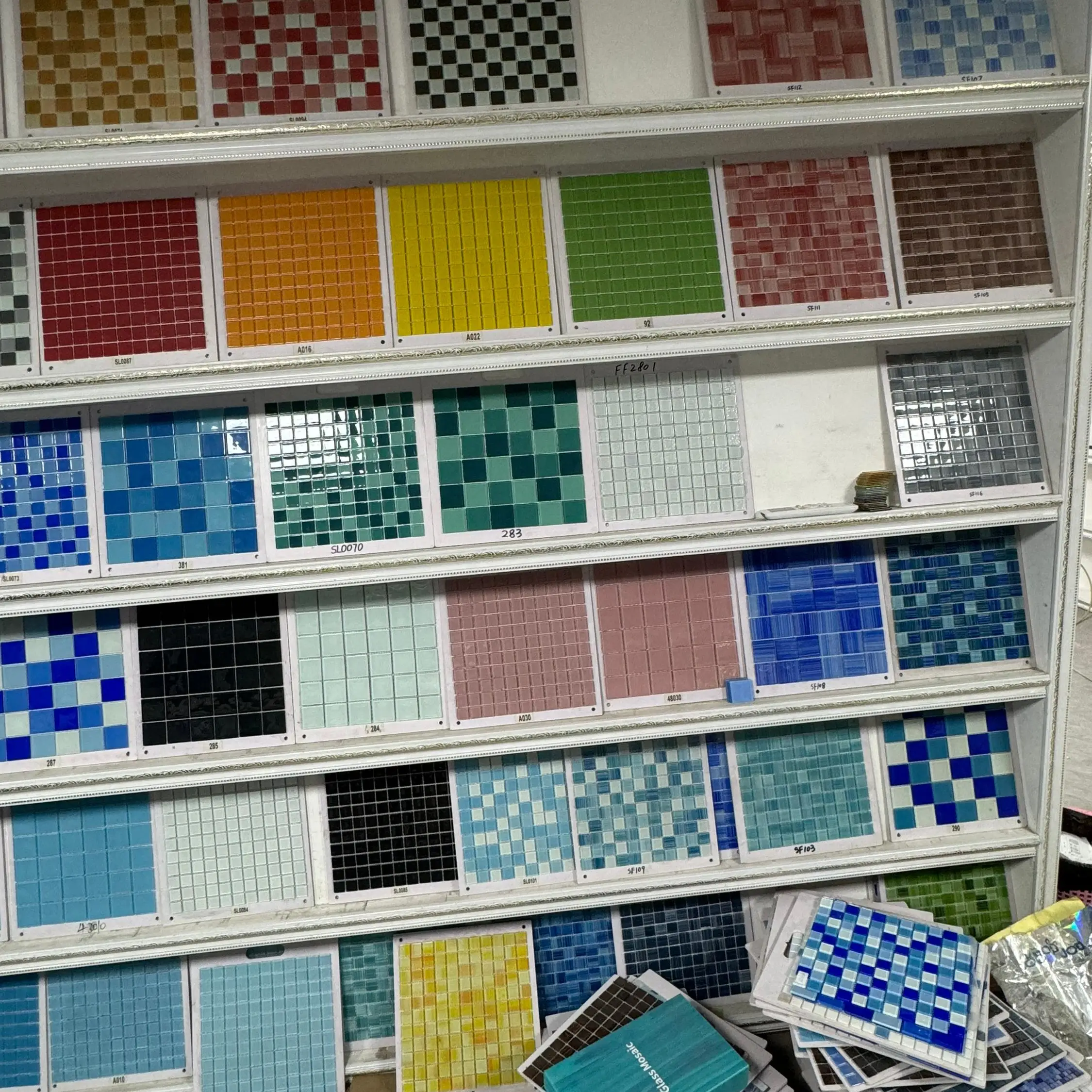 Gaoming Blue Iridescent Glass Mosaic Subway Tile for Outdoor Swimming Pool Wavy Design Porcelain Marble Stone Material