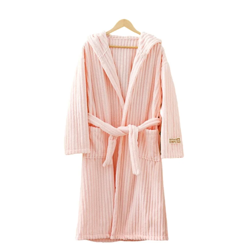 Super Absorbent No Shedding Hair Beige Coral Fleece Women Bath Robe Pink Candy Velvet Microfiber Bathrobe