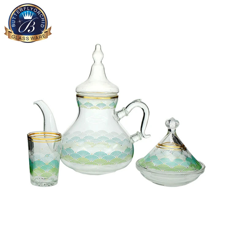 Wholesale glassware Glass Water Set Food Grade nordic drinkware Pitcher Set With Lid tea pot and teacup