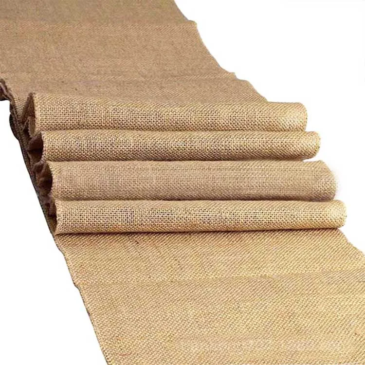 Natural Burlap table runner with overlocked edges