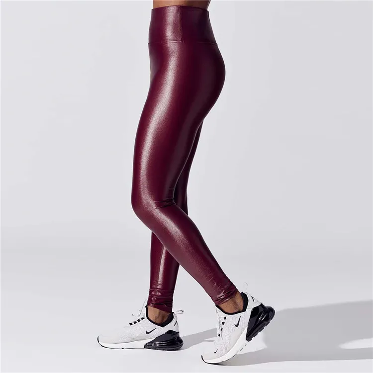 Stylish Ladies Sexy Red Shinny Foil Printing Stretchy Tights High Waisted Full Length Yoga Leggings Pants For Women