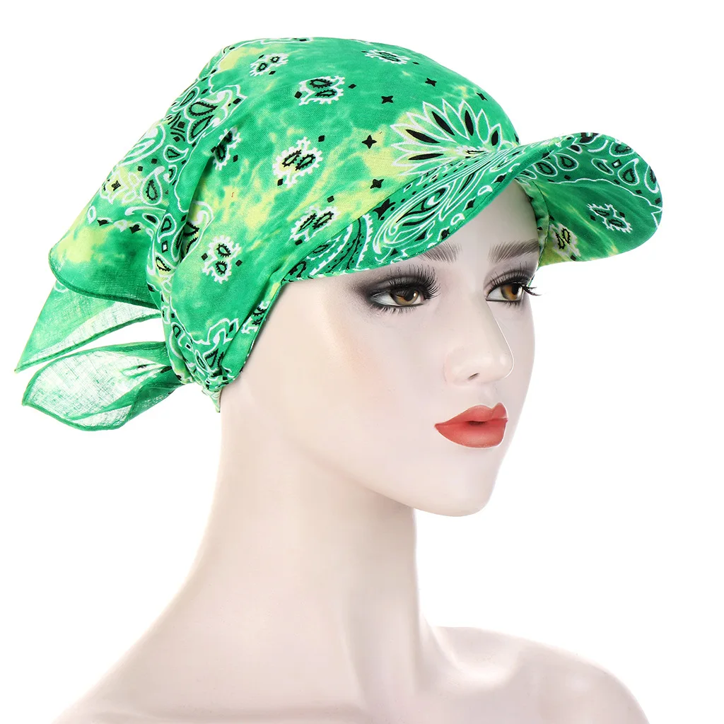 Amazon Europe and the United States summer new candy color outdoor sunscreen with brim printed headscarf