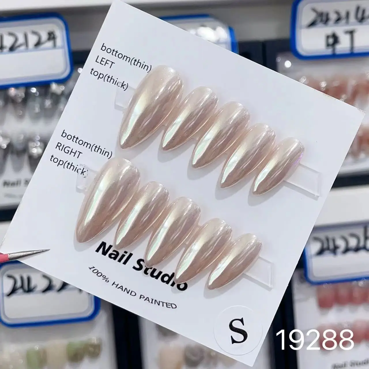 High Quality Artificial Nails Medium Length Full Cover Luxury Diamond French Almond Tip Handmade Wedding Press On Nails