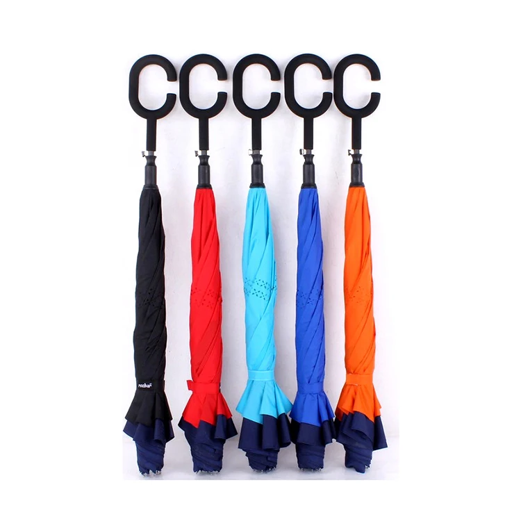 wholesale windproof waterproof auot big straight red double layer reverse inverted umbrella