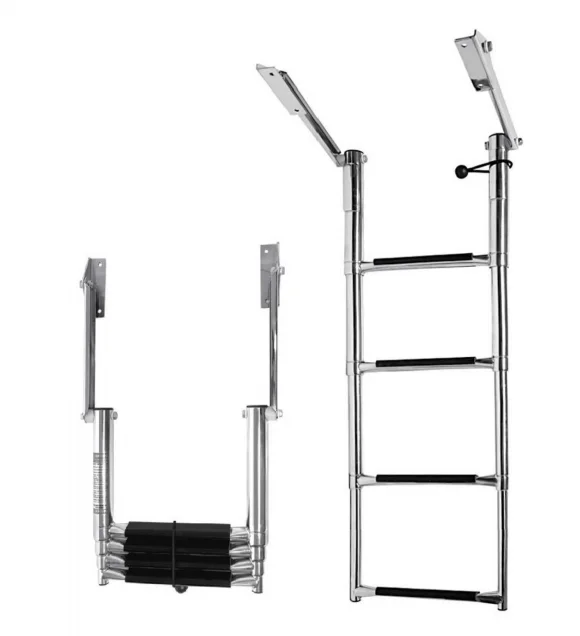 4 Step Removable Stainless Folding Pontoon Boat Ladder,Telescopic Dock Ladder