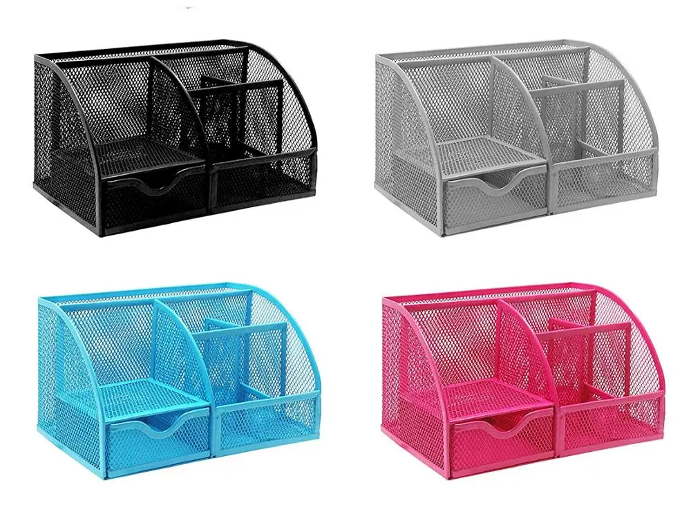 Space Saver Custom Metal Mesh Make Up Desktop Organizer, Office Black Desk Organiser Drawer Tray