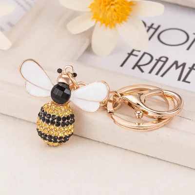 Fashion Rhinestone Jewelry Pendant Gifts Insect Keyring Lovely Bee Keychain Diamond Bee Keychain for Women