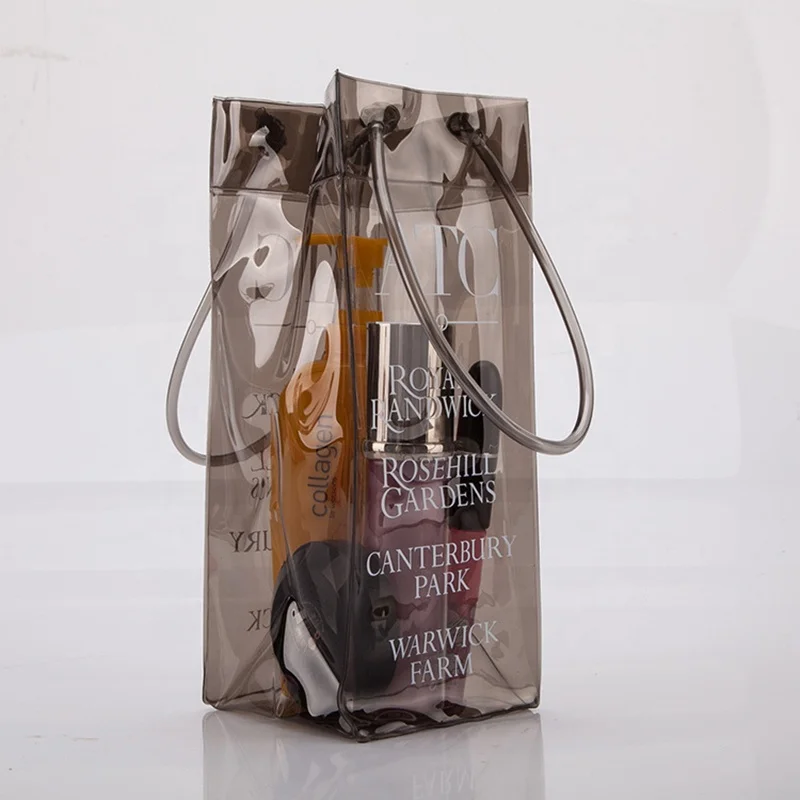 Custom brand logo Wholesale printed Bottles champagne bags Cooler Clear Black Plastic PVC Ice Bag For Wine