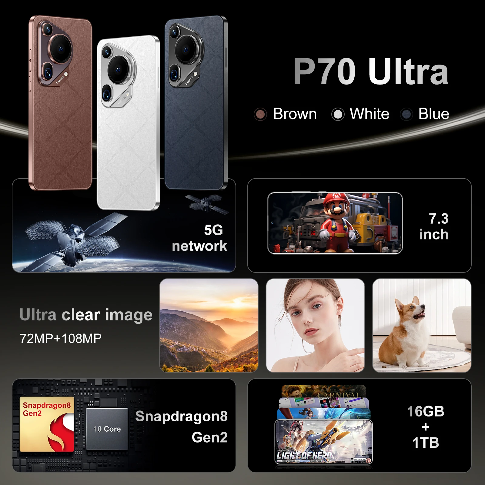 Hot Selling P70 Ultra original 7.3 inch 16GB+1TB 72MP+108MP Unlocked 10 Core Dual SIM Smart Phone Android Mobile SmartPhones