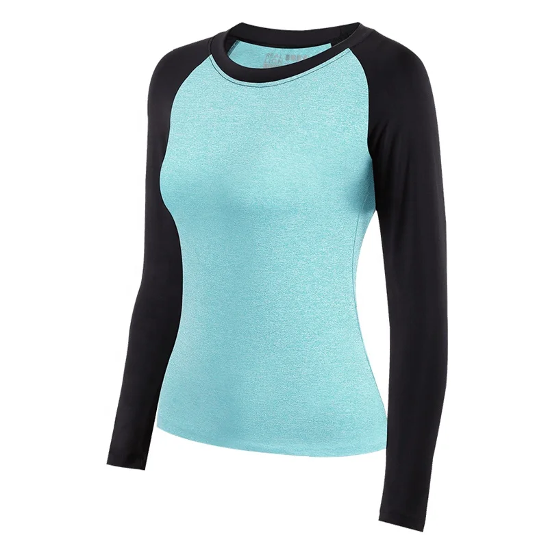 
2019 New Women Heather Fabric Slim Fit Long Sleeve Quick Dry Sports Compression T-Shirts Gym Yoga Cycling Sportswear 
