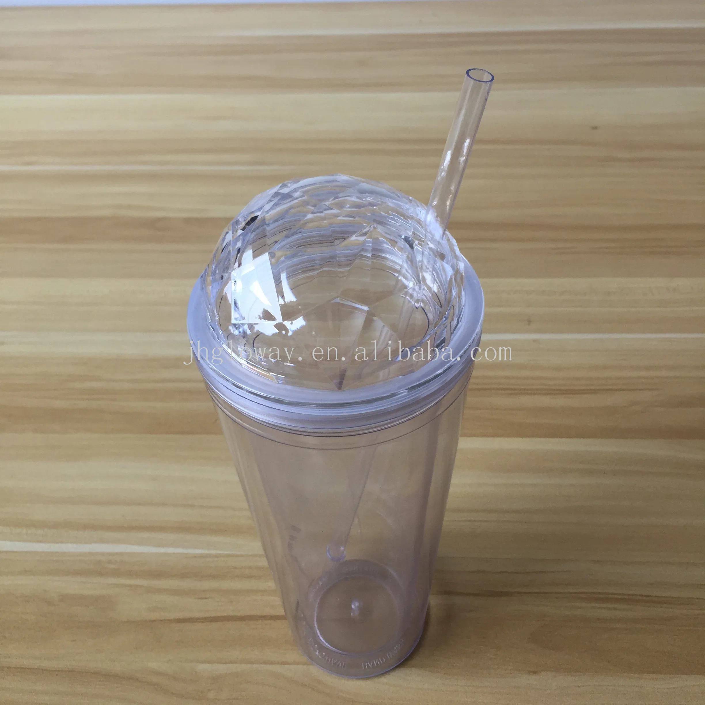Wholesale custom double walled tumbler plastic clear acrylic clear water tumbler 20oz diamond lid tumbler cup
